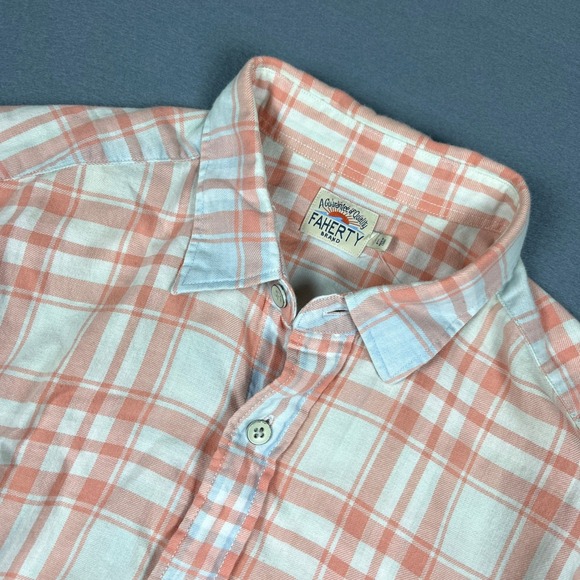 Faherty Other - Faherty Brand Mens Large Orange Blue Plaid Indigo Dyed Cotton Button Down Shirt
